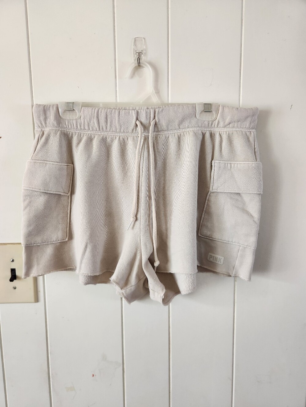 PINK Victoria's Secret Cream Cargo Drawstring Lounge Shorts Size L